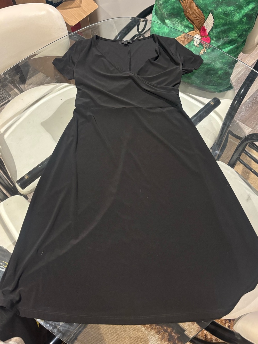 Jessica Black Midi Wrap-Style Dress